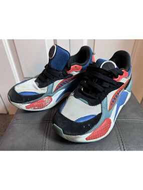 Kids PUMA Shoes Size 5 White Blue Orange Sneakers Running Lace Athletic Play